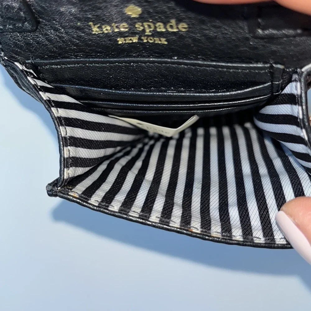 Kate Spade Phone Crossbody‎ Bag Womens Small Black Pebbled Leather Gold Logo